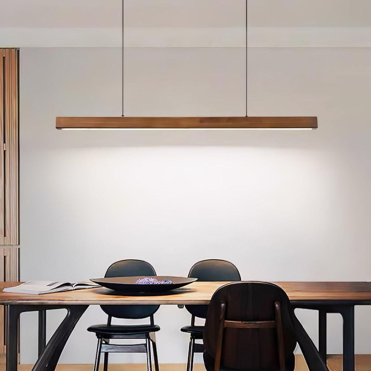 Linear Wood Pendant Light for Kitchen Island
