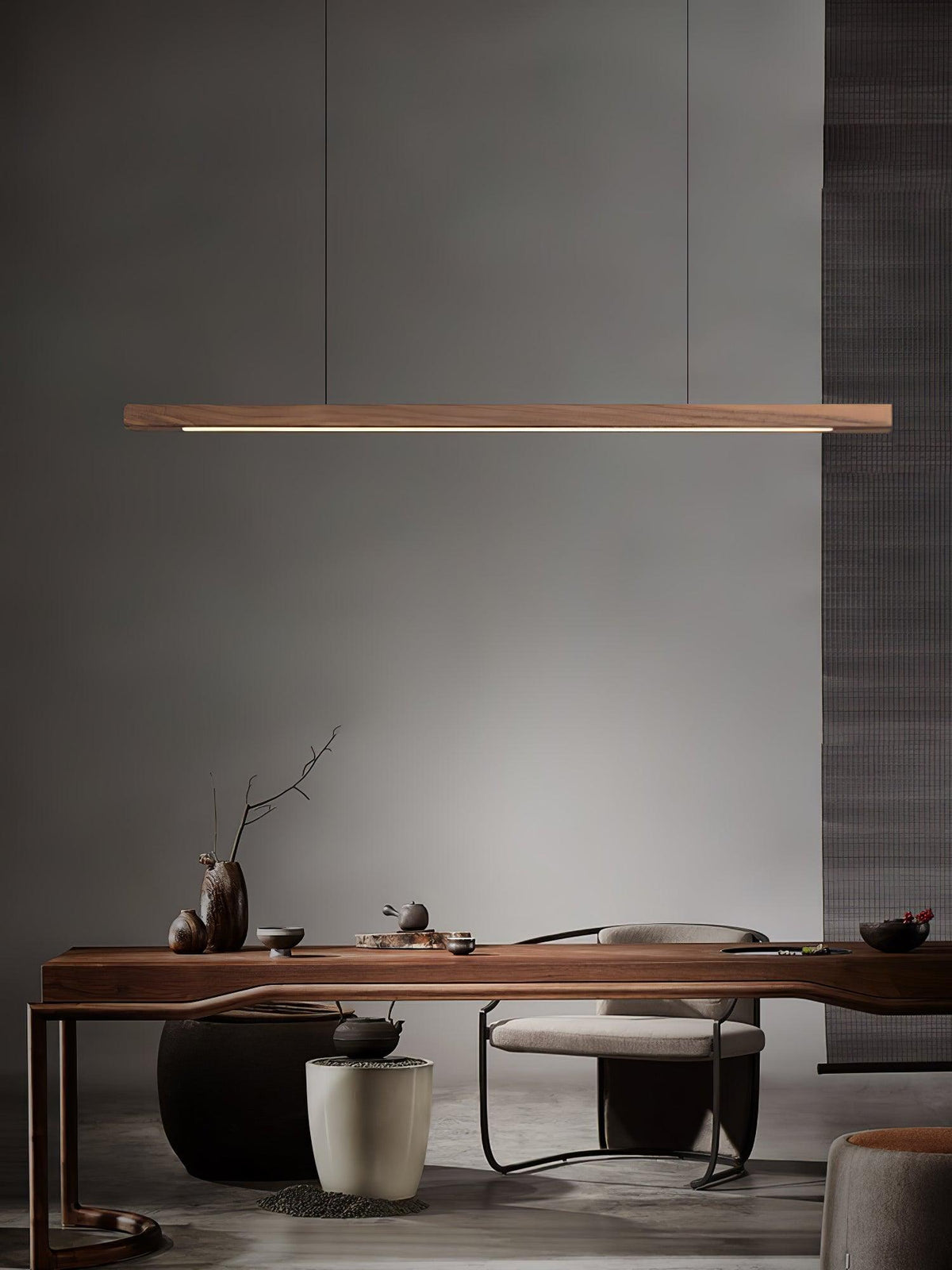 Linear Wood Pendant Light for Kitchen Island