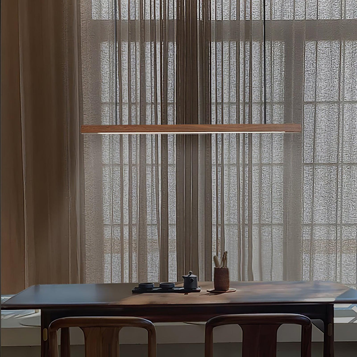 Linear Wood Pendant Light for Kitchen Island