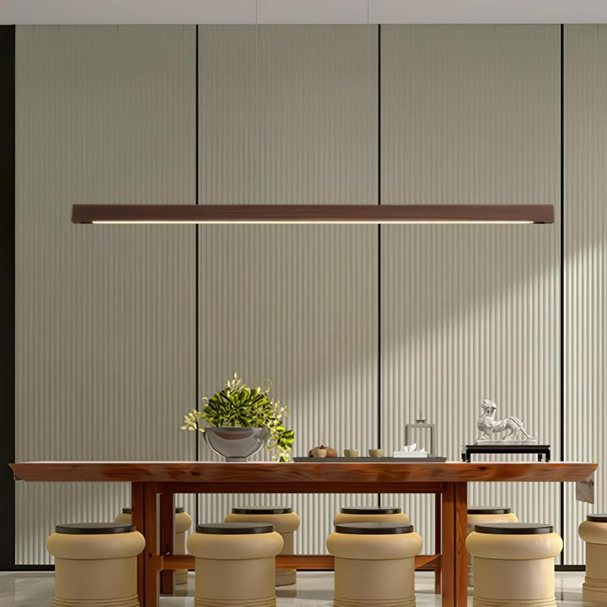 Linear Wood Pendant Light for Kitchen Island