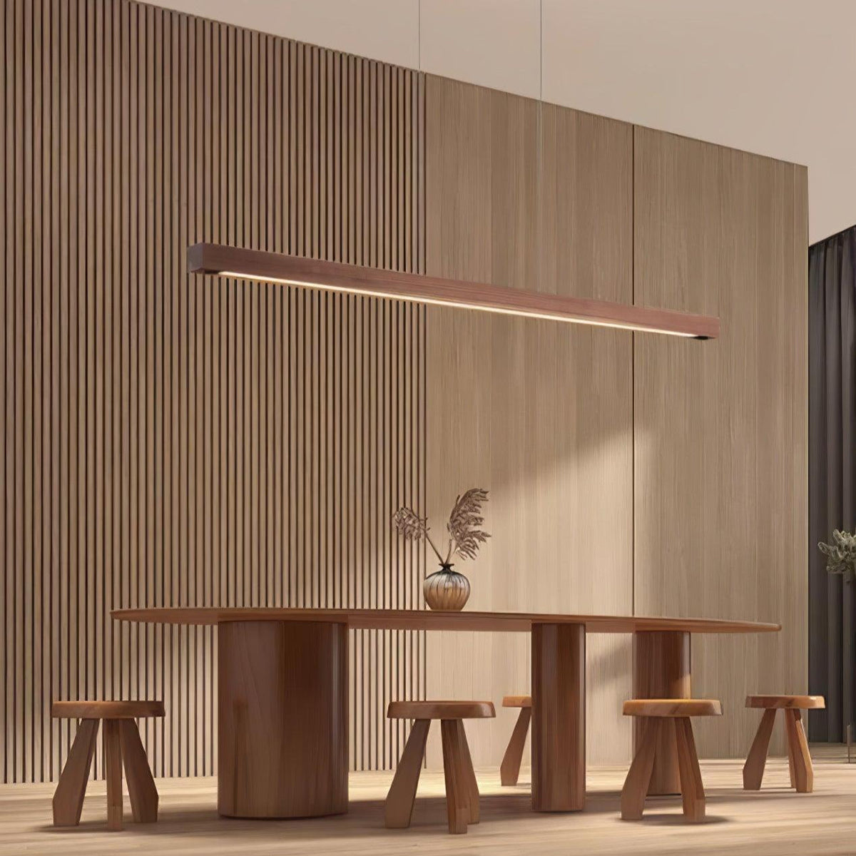 Linear Wood Pendant Light for Kitchen Island