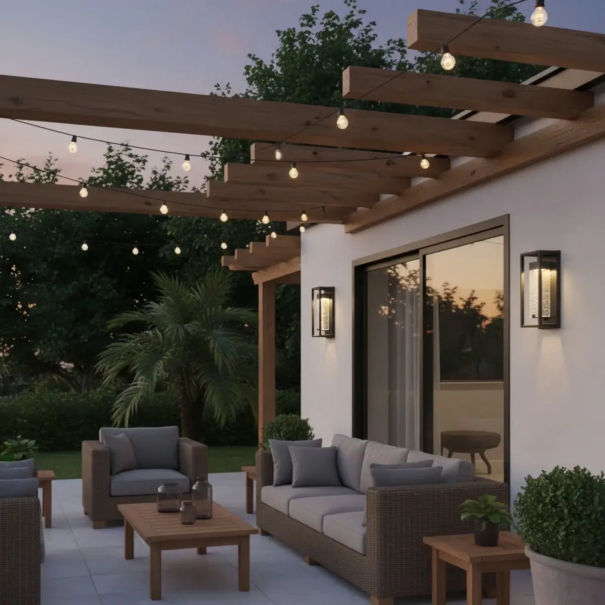 Arcato Modern Outdoor Wall Sconce, Black Stainless Steel Open Frame Light for Patio/Entryway