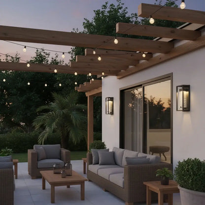 Arcato Modern Outdoor Wall Sconce, Black Stainless Steel Open Frame Light for Patio/Entryway