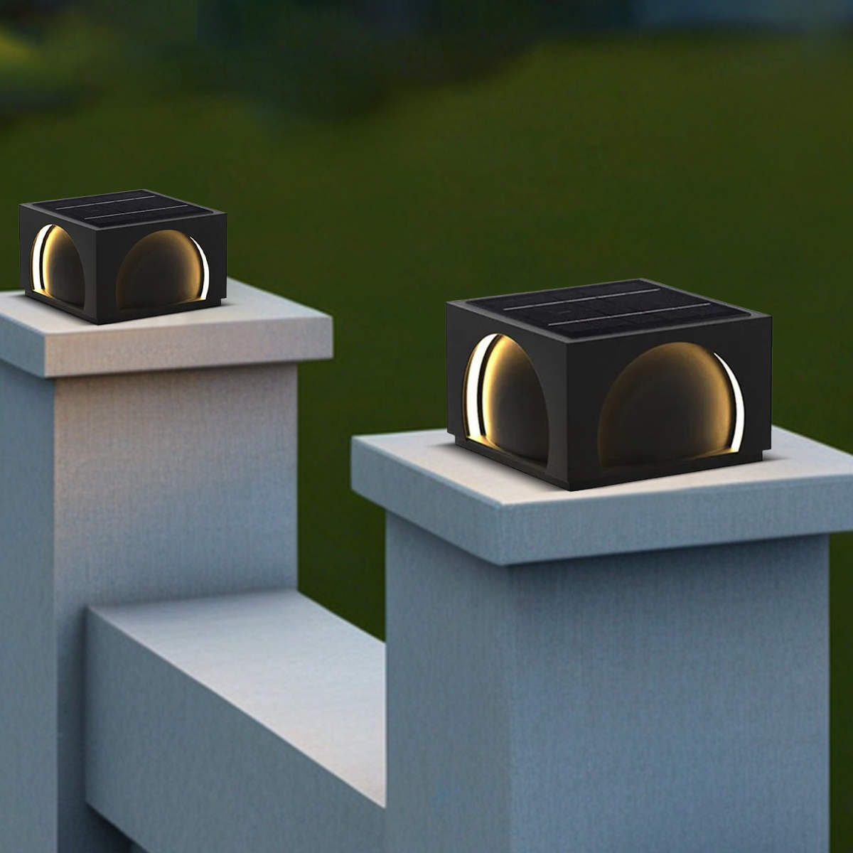 Arcato Modern Metal Outdoor Solar Pillar Lights - Black Rectangular Lamp Garden