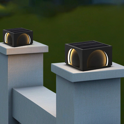 Arcato Modern Metal Outdoor Solar Pillar Lights - Black Rectangular Lamp Garden