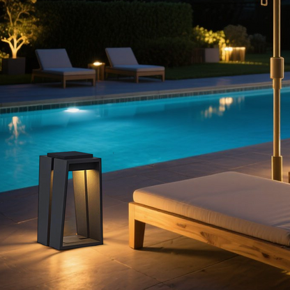 Arcato Industrial Metal & Glass Outdoor Floor Lamp - Black Frame for Garden