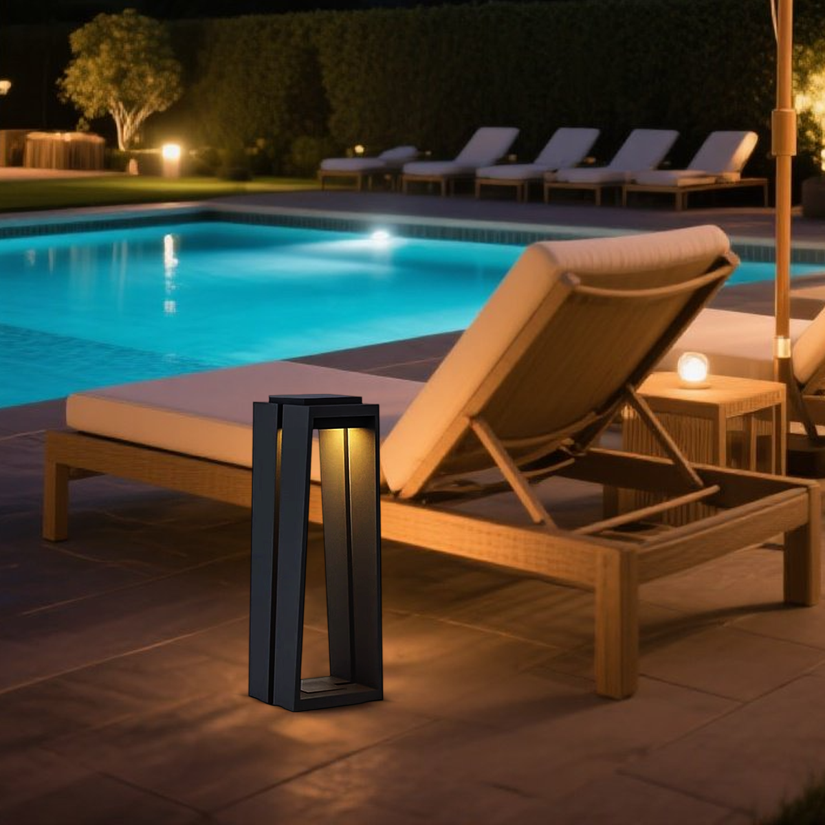 Arcato Industrial Metal & Glass Outdoor Floor Lamp - Black Frame for Garden