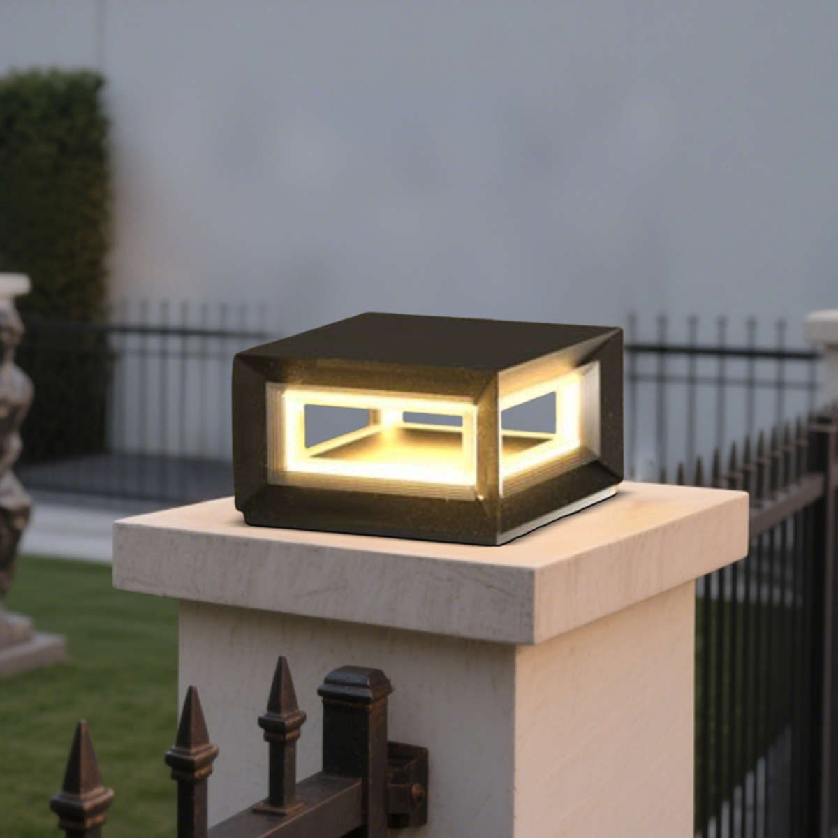 Arcato Modern LED Outdoor Pillar Lights - Black Metal Cube Design