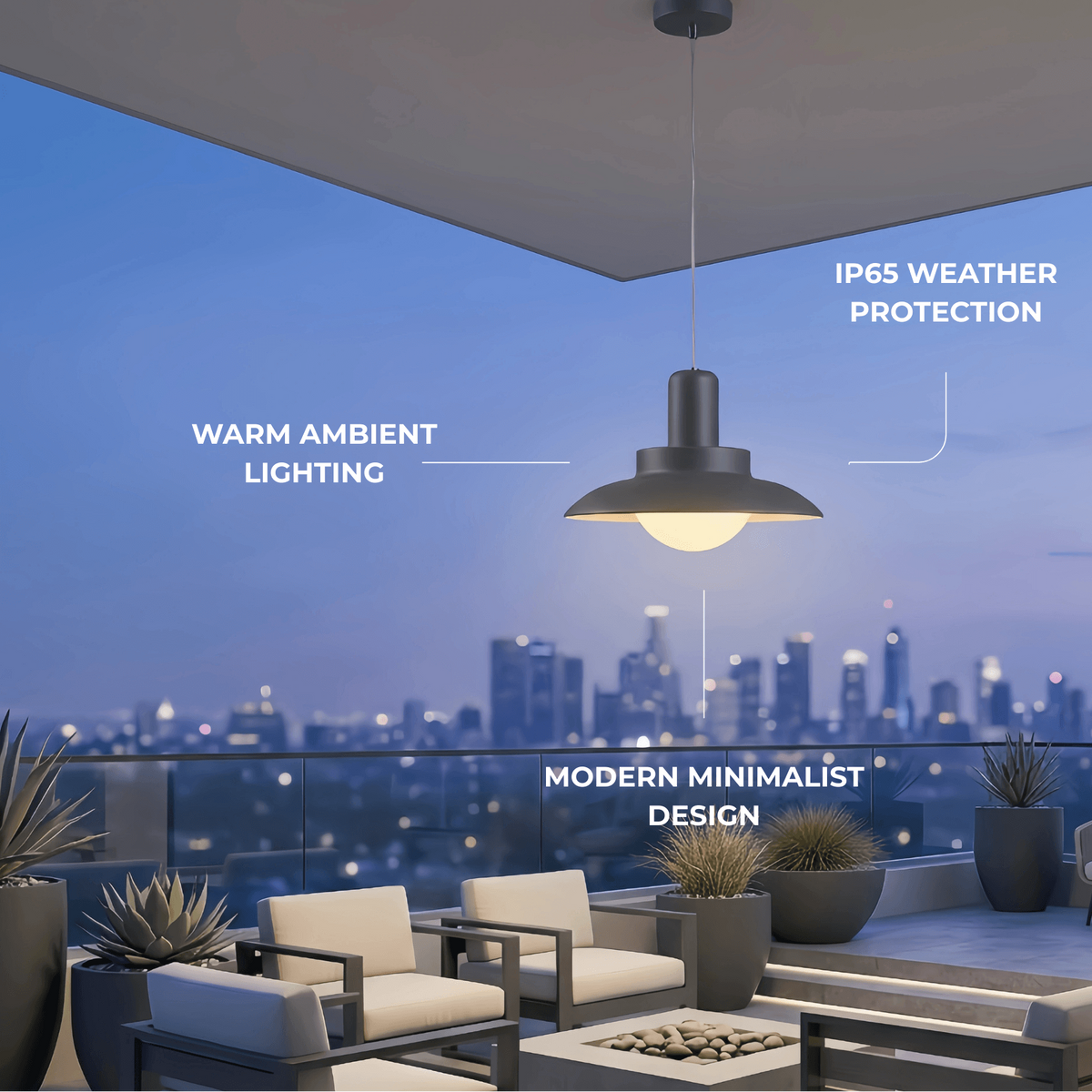 Irondale Modern Outdoor Pendant Light - Grey/White Metal Hooded Design for Courtyard