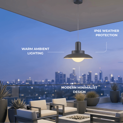 Irondale Modern Outdoor Pendant Light - Grey/White Metal Hooded Design for Courtyard