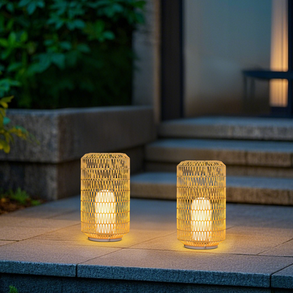 Zenno Farmhouse Outdoor Lamp - Wood & Metal Rattan Lantern