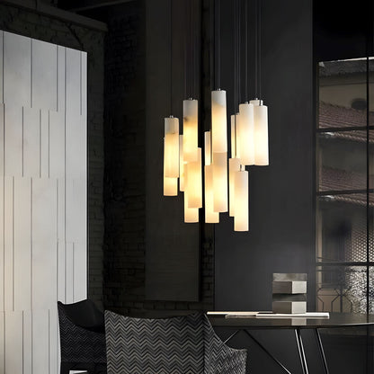Modern Alabaster Ring Chandelier – Natural Stone Halo Pendant Light