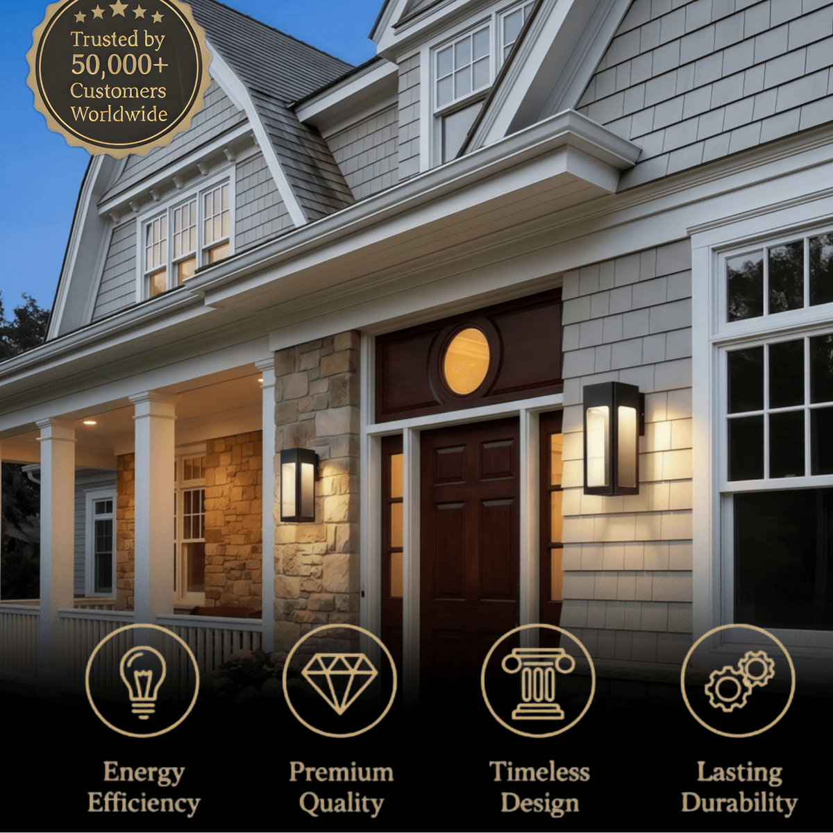 Irondale Modern Outdoor Wall Sconce – Metal Lantern with Sensor for Exterior Wall