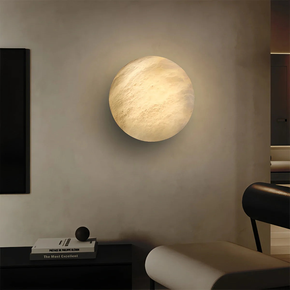 Round Alabaster Wall Sconce for Bedroom
