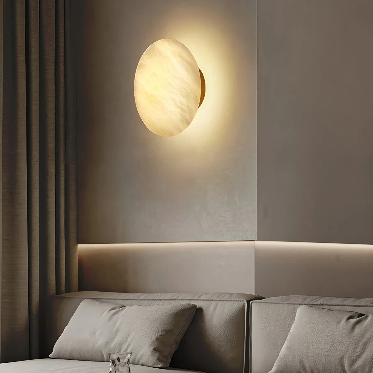 Round Alabaster Wall Sconce for Bedroom