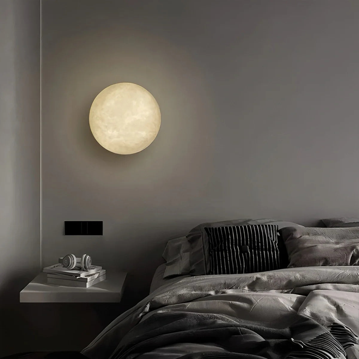 Round Alabaster Wall Sconce for Bedroom