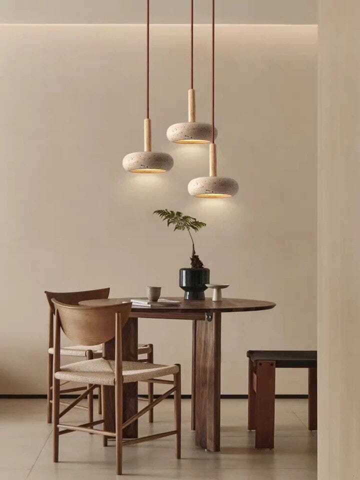 Japanese Natural Stone Wood Pendant Light