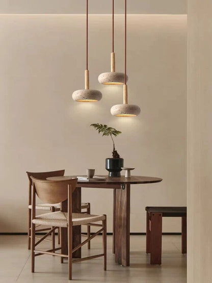 Japanese Natural Stone Wood Pendant Light