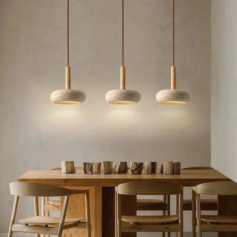 Japanese Natural Stone Wood Pendant Light