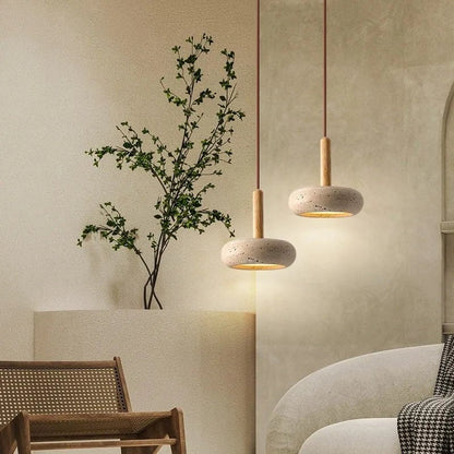 Japanese Natural Stone Wood Pendant Light
