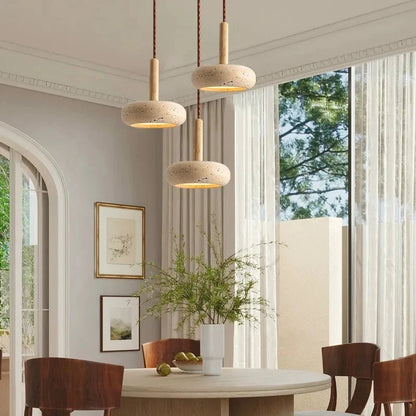 Japanese Natural Stone Wood Pendant Light