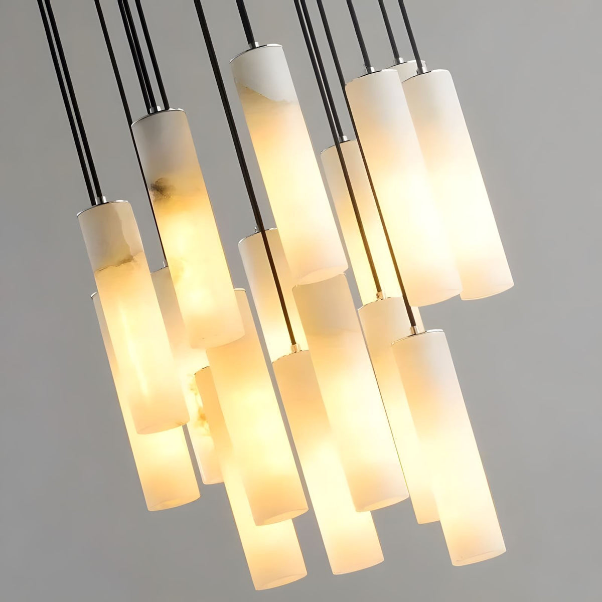Modern Alabaster Ring Chandelier – Natural Stone Halo Pendant Light
