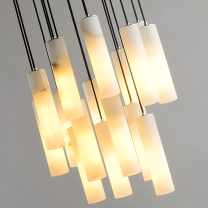 Modern Alabaster Ring Chandelier – Natural Stone Halo Pendant Light