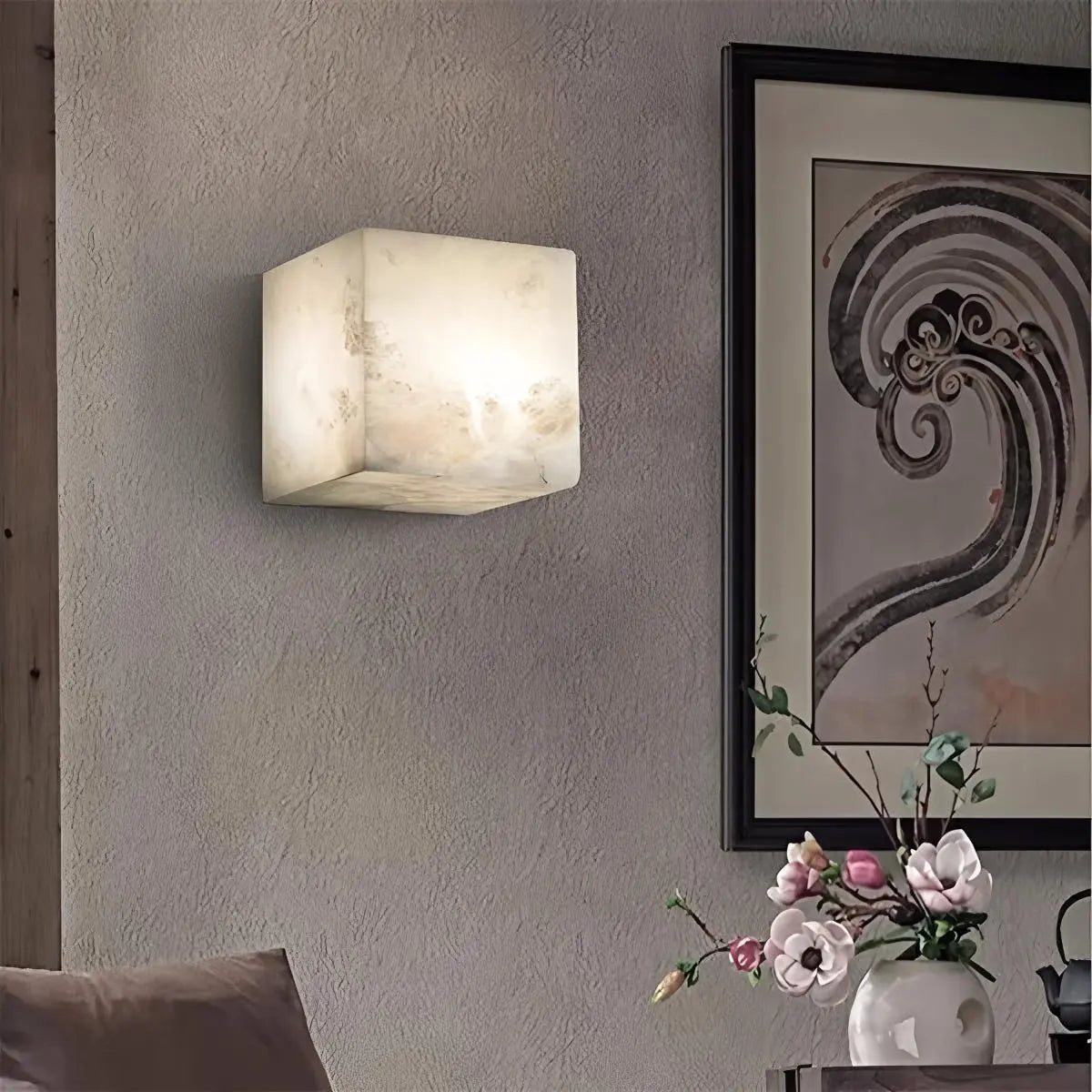 Square Alabaster Wall Sconce for Living Room
