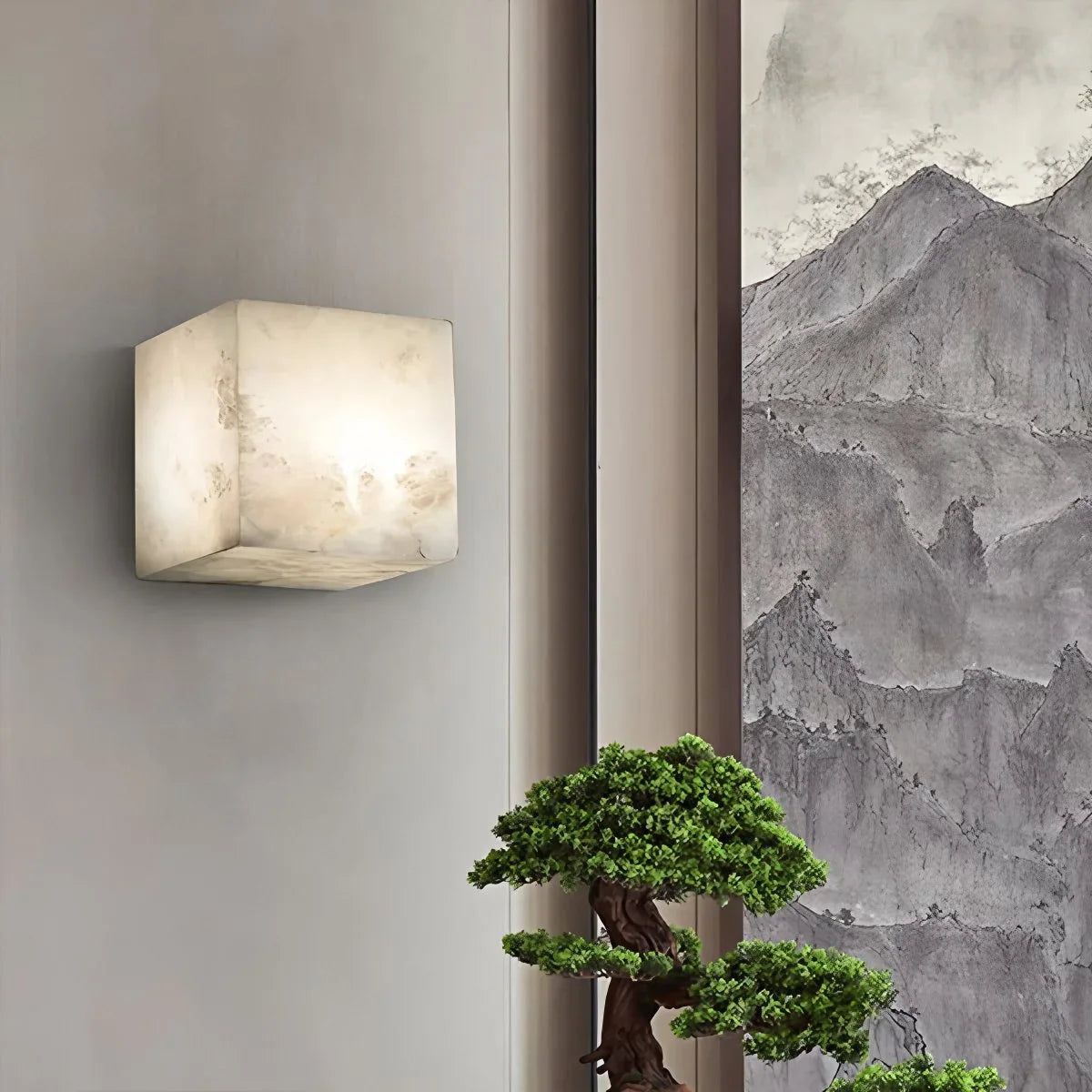 Square Alabaster Wall Sconce for Living Room