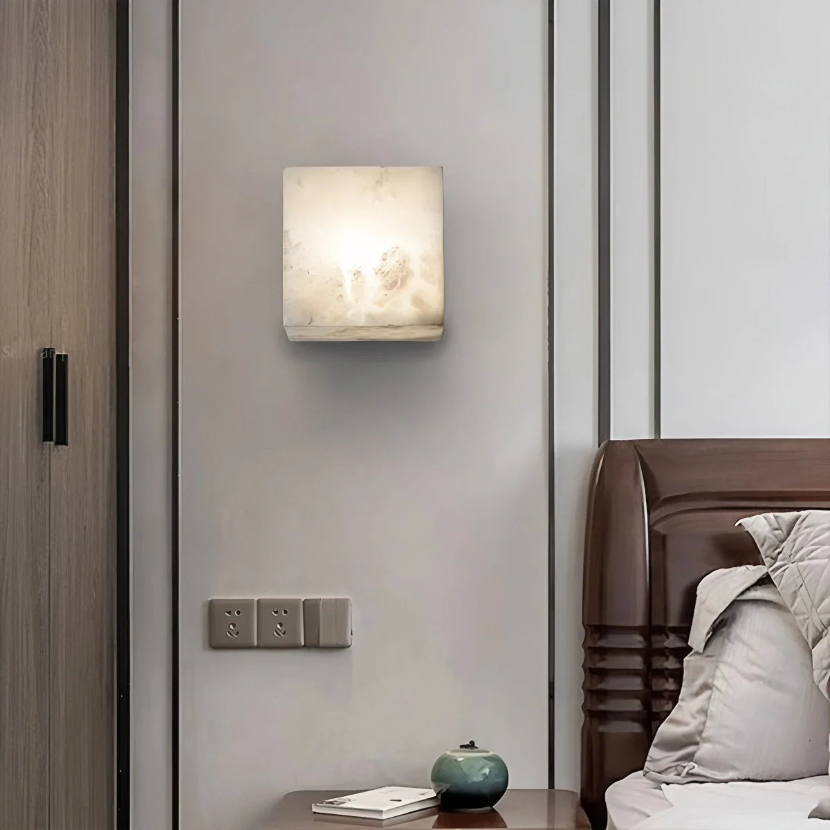 Square Alabaster Wall Sconce for Living Room
