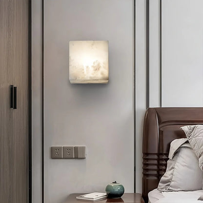 Square Alabaster Wall Sconce for Living Room