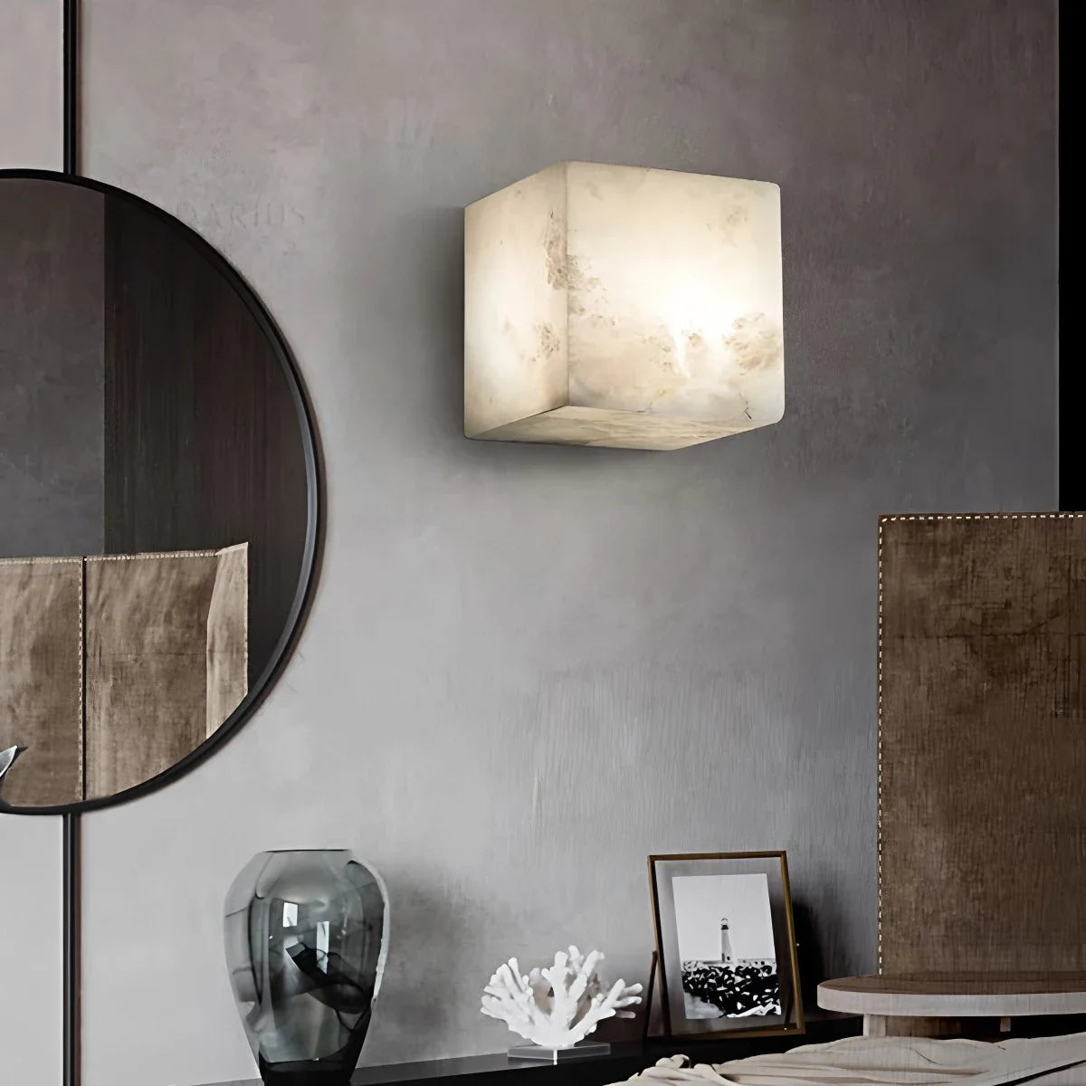 Square Alabaster Wall Sconce for Living Room
