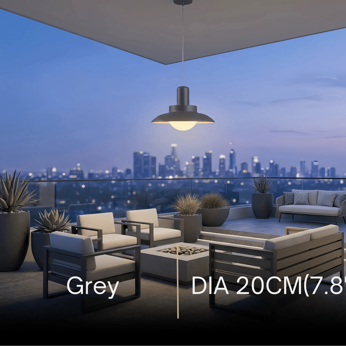 Irondale Modern Outdoor Pendant Light - Grey/White Metal Hooded Design for Courtyard