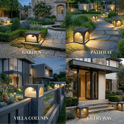 Arcato Minimalist Pier-Mount Pillar Light - Black Metal for Outdoor