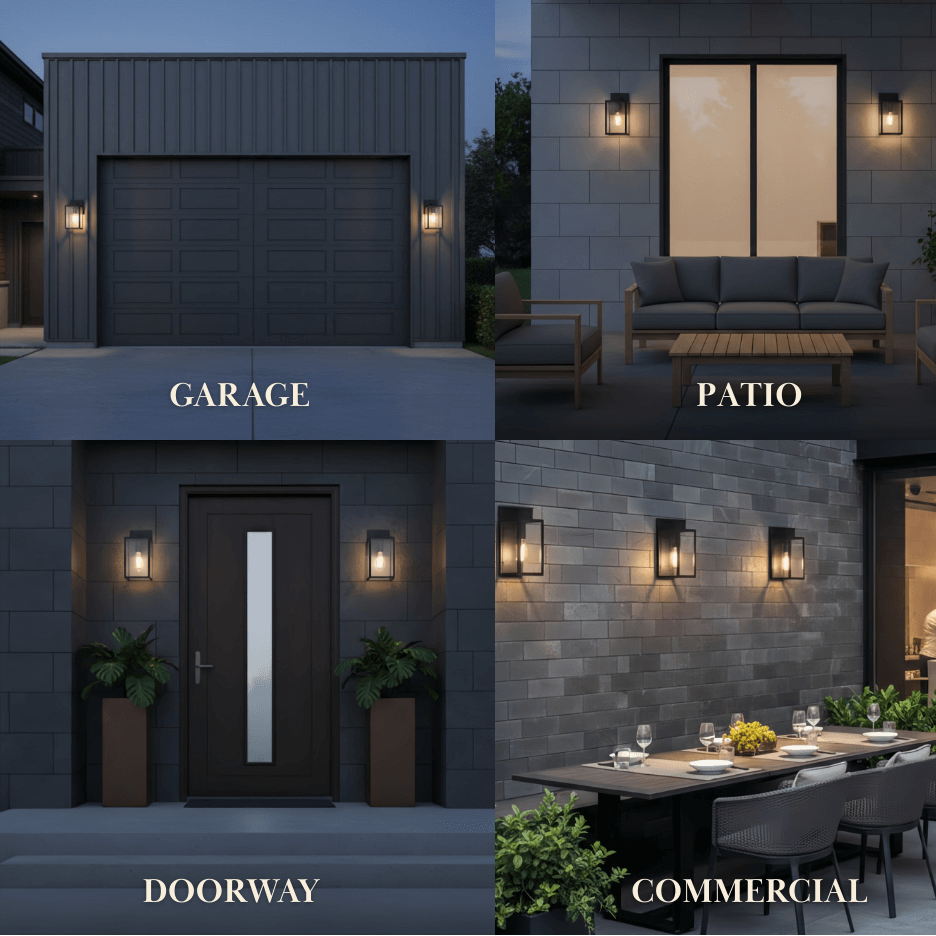 Arcato Modern Outdoor Wall Sconce – Black Stainless Steel with Clear Glass for Porch/Patio
