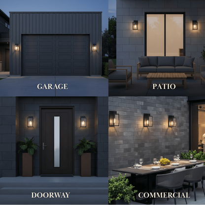 Arcato Modern Outdoor Wall Sconce – Black Stainless Steel with Clear Glass for Porch/Patio