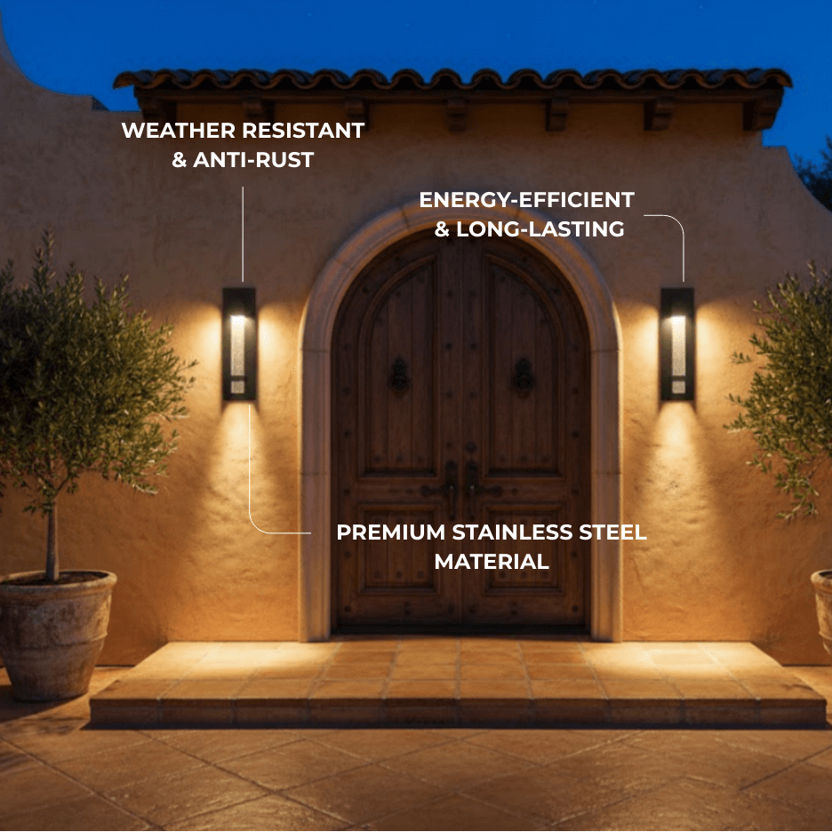 Arcato Modern Outdoor Wall Sconce – Black Stainless Steel Crystal Accents Starry Glow for Entryway