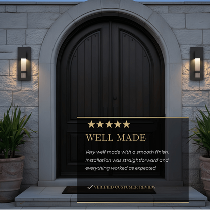 Arcato Modern Outdoor Wall Sconce – Black Stainless Steel Crystal Accents Starry Glow for Entryway