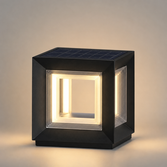 Nuvlight Modern LED Outdoor Pillar Lights - Black Metal Cube Design