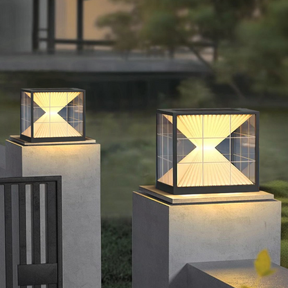 Arcato Modern Metal Solar Outdoor Pillar Lights - Black Pyramid Design Courtyard