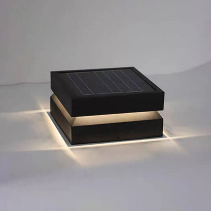 Arcato Modern Concave Solar Outdoor Pillar Lights – Black Metal for Garden/Pathway
