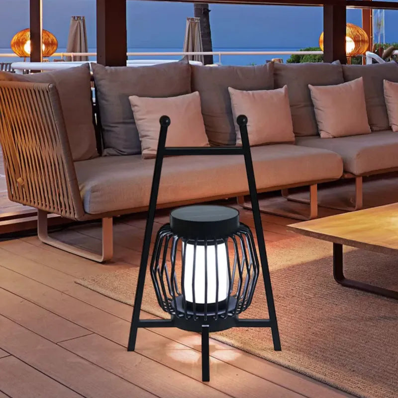 Irondale Industrial Solar Outdoor Floor Lamp – Black Cylindrical Metal Design for Garden