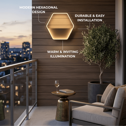 Irondale Art Deco Outdoor Wall Sconce - Black Metal Hexagon Design for Courtyard
