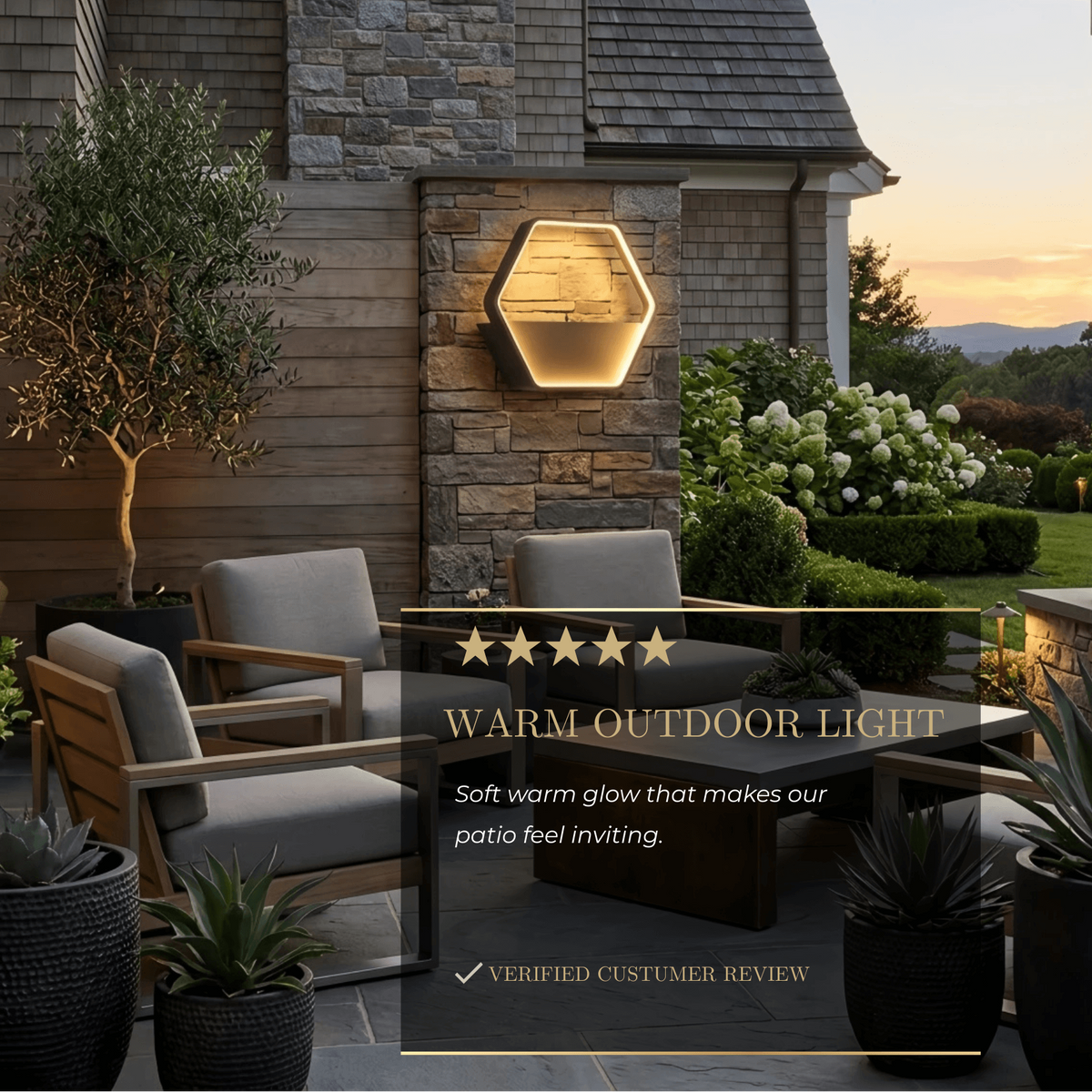 Irondale Art Deco Outdoor Wall Sconce - Black Metal Hexagon Design for Courtyard
