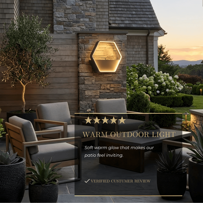 Irondale Art Deco Outdoor Wall Sconce - Black Metal Hexagon Design for Courtyard