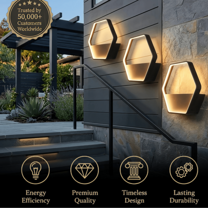 Irondale Art Deco Outdoor Wall Sconce - Black Metal Hexagon Design for Courtyard