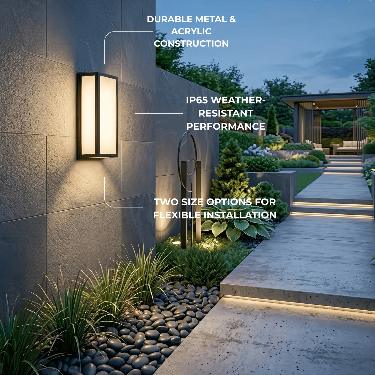 Arcato Modern Outdoor Wall Lamp - Black Metal & Acrylic Rectangular Design for Garden