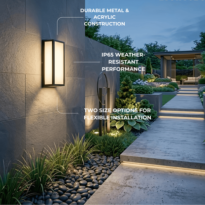 Arcato Modern Outdoor Wall Lamp - Black Metal & Acrylic Rectangular Design for Garden