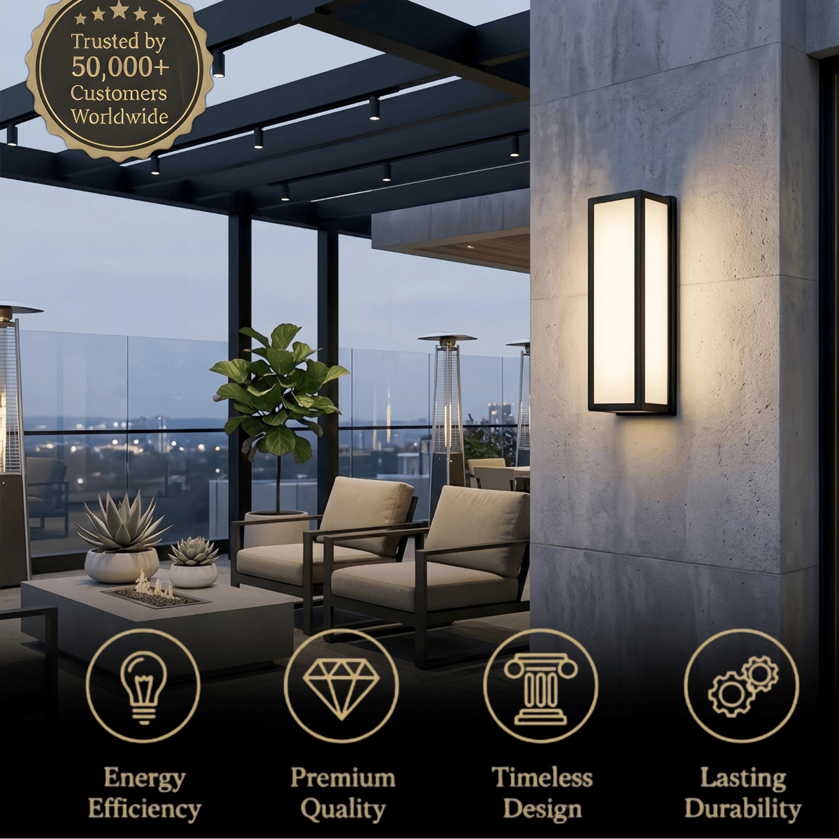 Arcato Modern Outdoor Wall Lamp - Black Metal & Acrylic Rectangular Design for Garden