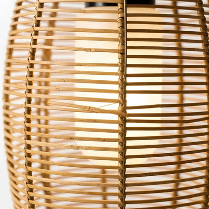 Bamburo Farmhouse Floor Lamp -Metal/Rattan Lantern in Natural Wood Color Garden